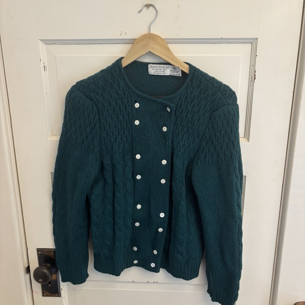 Robert Scott Vintage Women's Green‎ Wool Double Breasted Cardigan Size 38 US 8